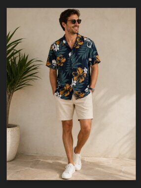 Margaritaville Hawaiian Shirt Hibiscus Tropical Floral Button Up Flowy Medium